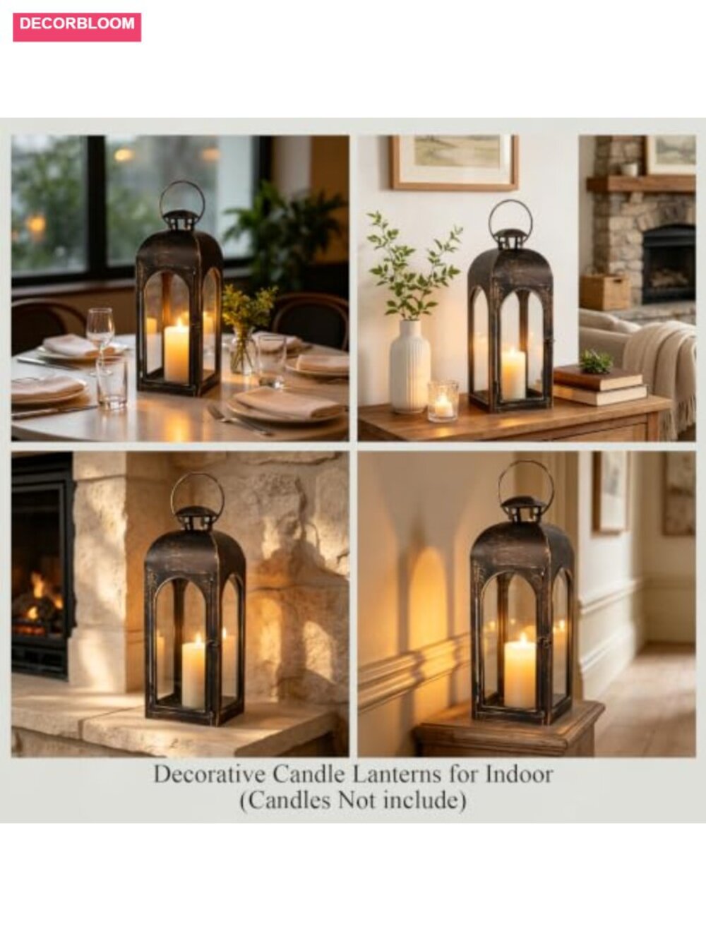 Decorative Candle Lantern Wrought Iron Hanging Indoor Outdoor - Picture 4 of 6